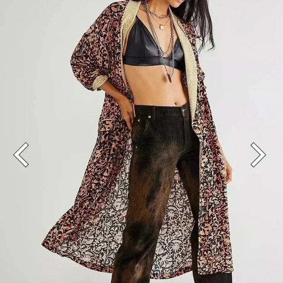 Free People Wild Nights Boho Animal Trim Floral Maxi Duster SZ S - Picture 5 of 14